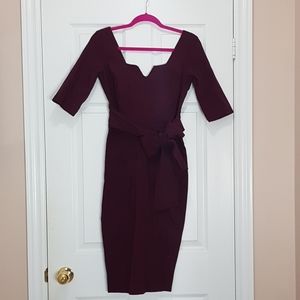 Oxblood Front Tie Midi Dress - Hybrid